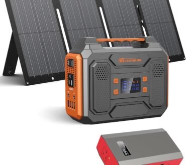 Portable Solar Generator 300W Power Station with Foldable 60W Solar Panel, Portable Power Bank 65W with DC AC Outlet 110V for Laptop Smart Device Home RV Outdoor Hiking Camping Adventure